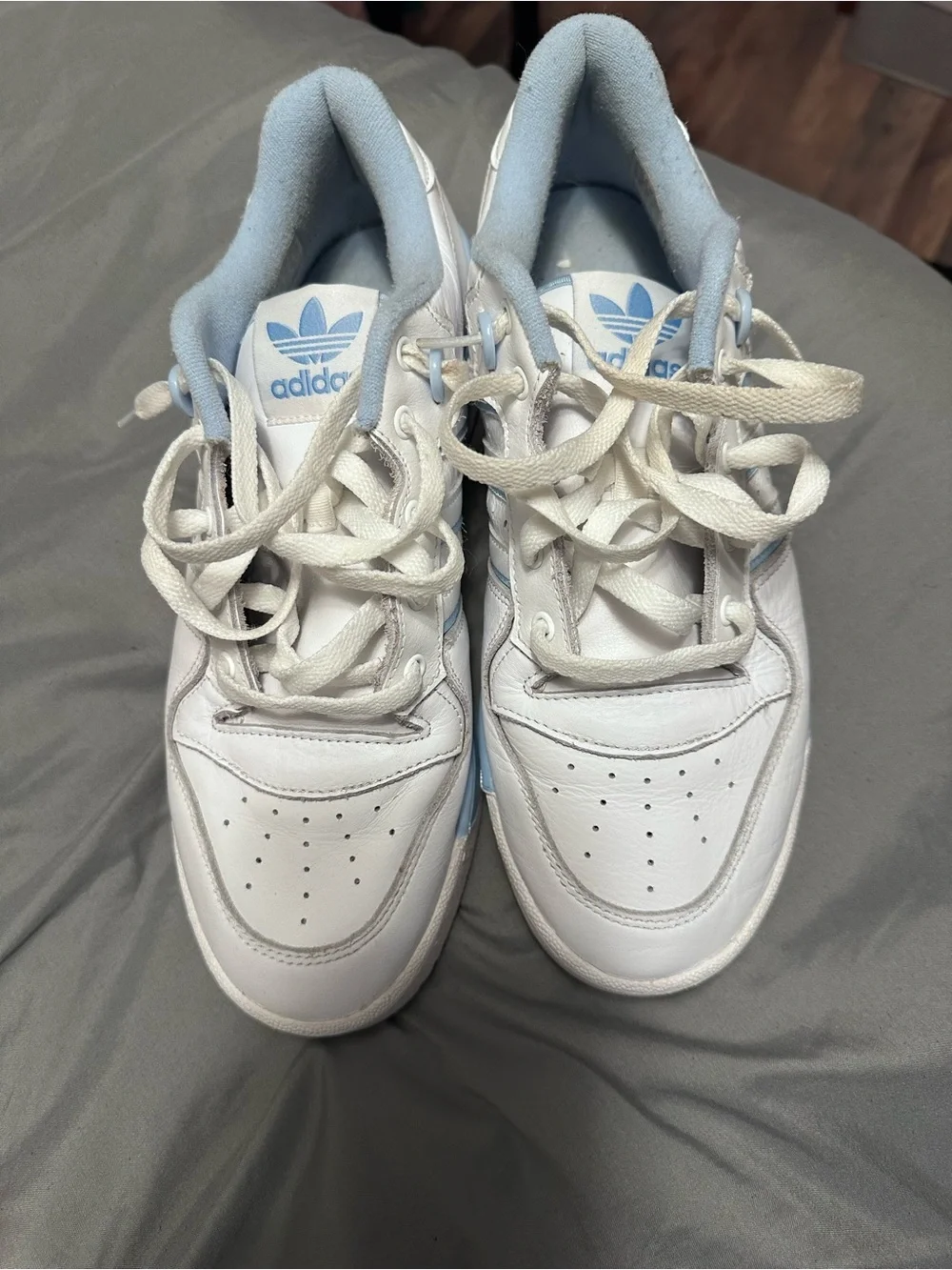 adidas White Sneakers with Light Blue Accents